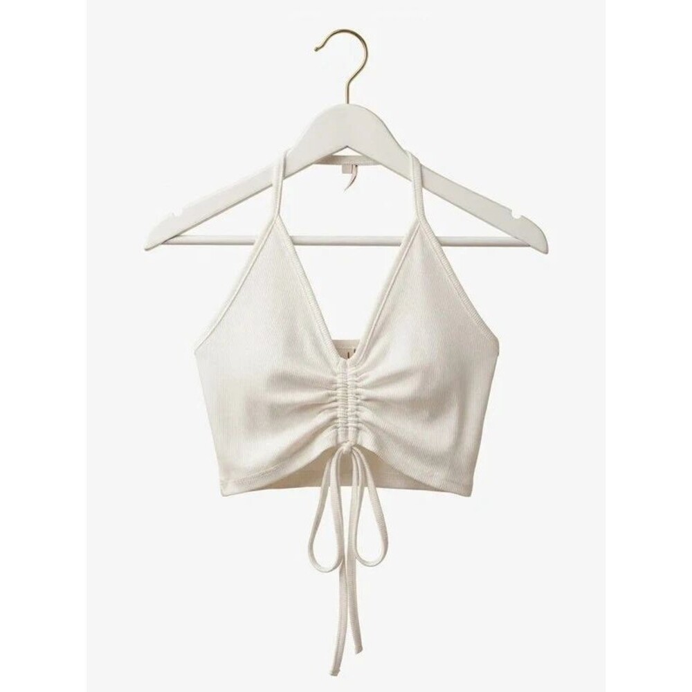 Sculpted Ribbed Halter Cami in Pearl White Effortless Elegance